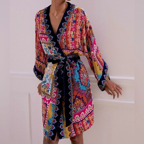 Anthropologie Women’s Zadie Multicolored Floral Velvet Robe Kimono Medium/Large - Picture 1 of 14